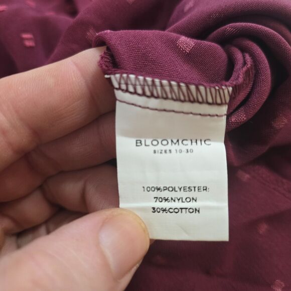 Bloomchic Blouse Women's 3X Purple Fabric Polka Dot Lace Short Sleeve Blouse NWT - Picture 6 of 14